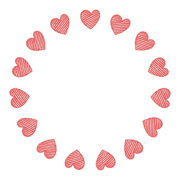 由红色涂鸦心形组成的圆形矢量相框。爱情相框设计。矢量插画。装饰性心形模板图片下载