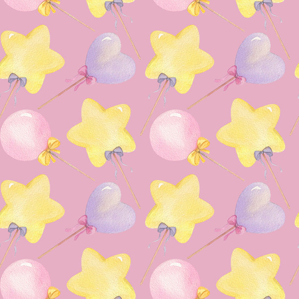 黄色、粉色和紫色的棒棒糖组合。手工水彩棒棒糖插画。适用于织物、包装纸、贺卡、设计、装饰和插画。图片下载