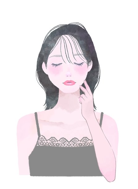 一位女子闭着眼睛、双手放在脸上的美容图像插画图片下载