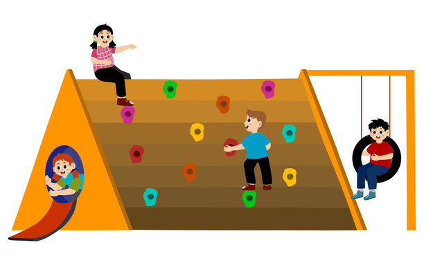 一群孩子在游乐场玩耍的插画图片下载