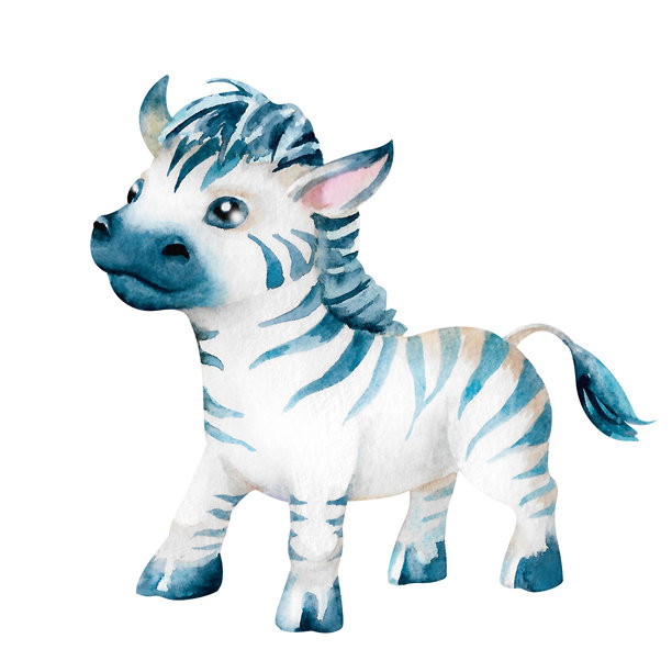 斑马，非洲条纹马，手绘水彩插画，孤立在白色背景上。可爱的卡通多彩剪贴画，适用于儿童游戏、节日派对、学习、野生动物园、旅行、动物园、动物设计图片下载
