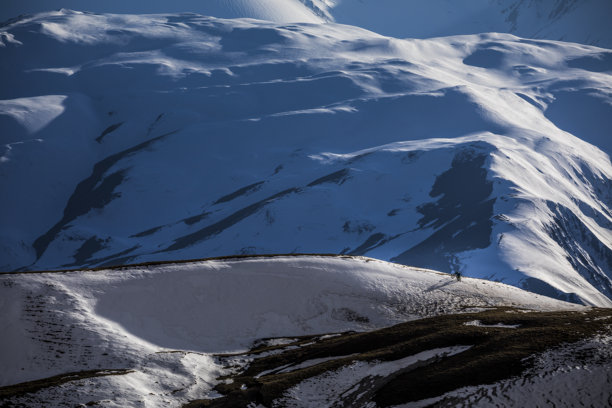 远眺山地自行车手在阿尔卑斯山坡上骑行图片下载