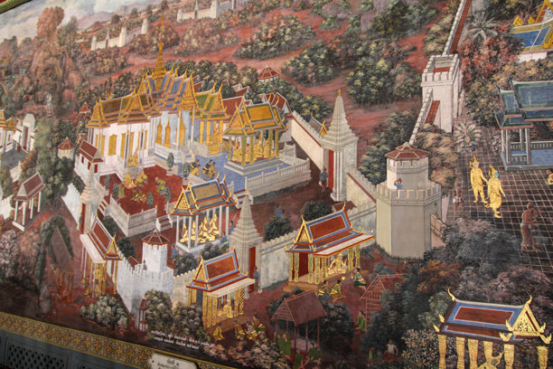 描绘曼谷大皇宫的传统壁画图片下载