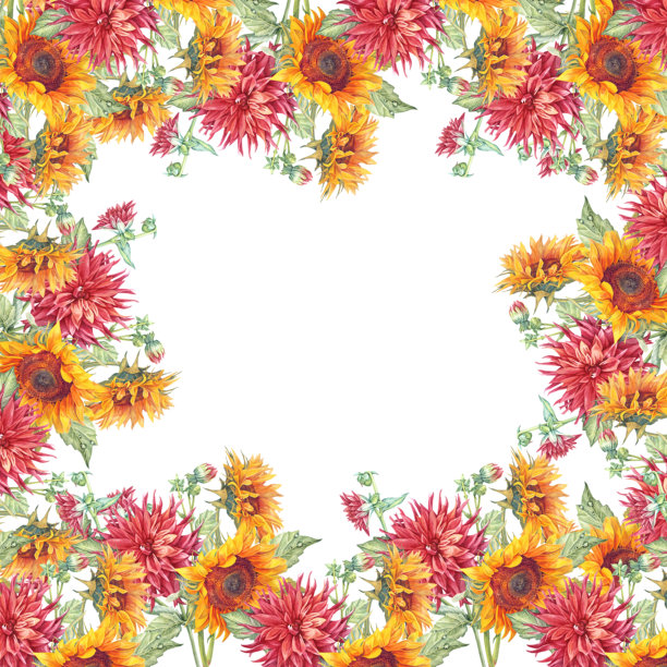 带红色火花的水彩方形画框，有复制空间图片下载