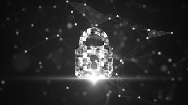 锁图标，数字数据网络保护的网络安全。高速连接数据分析。技术数据网络传递连接性背景概念。4K素材视频图片下载