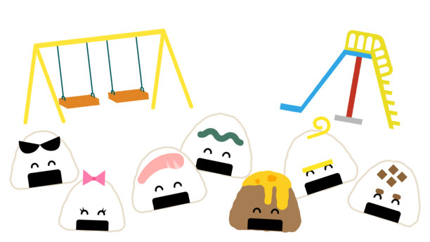 饭团角色在公园玩耍的插画图片下载