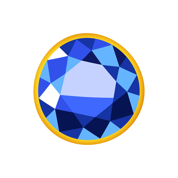 带金色镶边的多面宝石图标，奢华珍贵宝石插画，闪亮的蓝宝石钻石符号，孤立在白色背景上图片下载