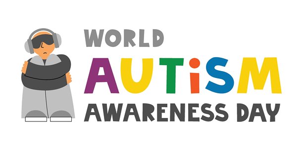 自闭症意识日文字。戴着口罩和耳机的自闭症人士。神经多样性人群概念。认知差异包容矢量扁平化插画。图片下载