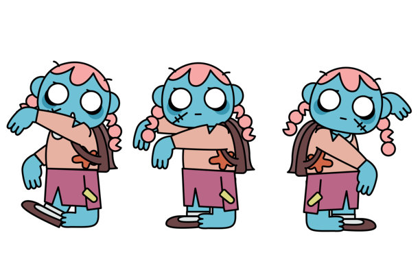 一个年轻女子变成僵尸面无表情地跳舞的插画图片下载