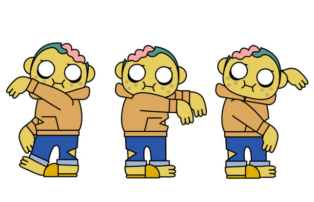 一个变成僵尸的年轻人的插画，他无精打采地重复着同样的动作图片下载