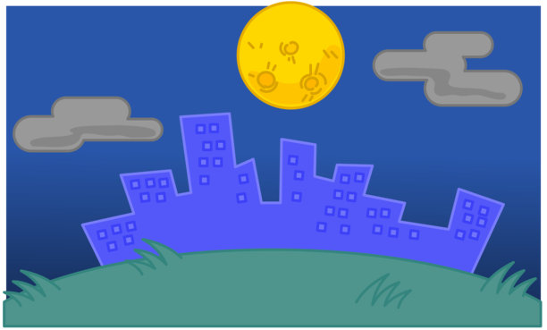 流行风格插画，描绘了夜间的城市景观和月亮图片下载