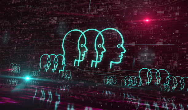 人工智能头部符号，数字概念的3D插画图片下载