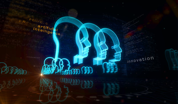 人工智能头部符号，数字概念的3D插画图片下载