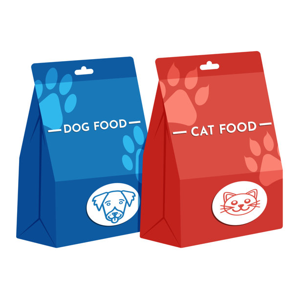 扁平风格的宠物食品包装袋，白色背景图片下载