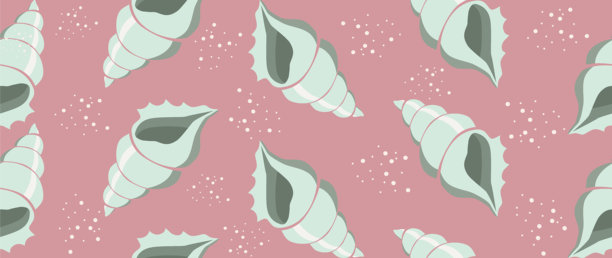 矢量扁平化插画。可爱的卡通风格无缝海螺图案。非常适合礼品包装、海报、封面、屏保和纺织品装饰。图片下载