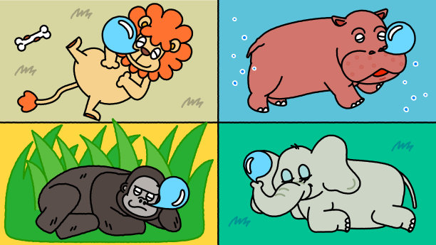 可爱的睡着的小动物插画（分为4个部分）图片下载