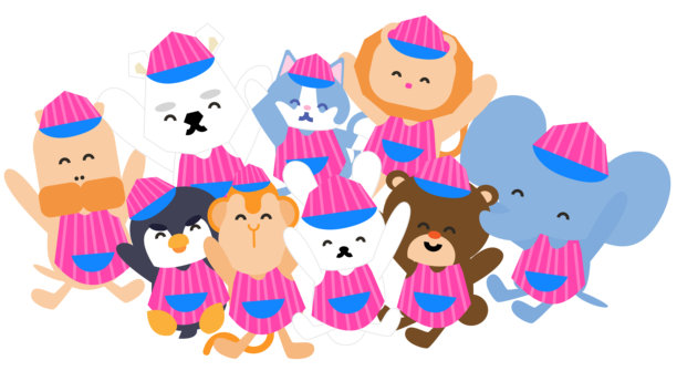 冰淇淋店里可爱的动物插画图片下载