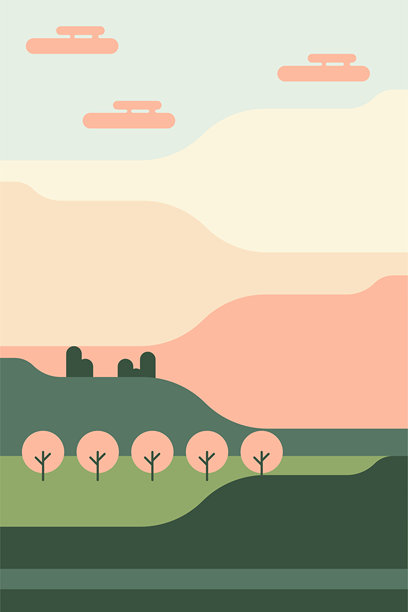 多彩扁平极简风景插画，现代自然挂画装饰设计图片下载