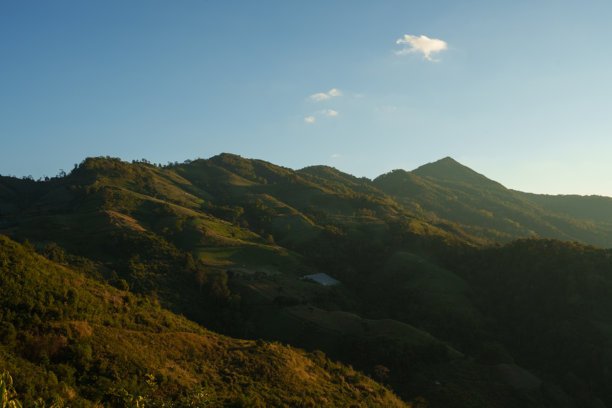 清晨的山峦、大海和雾气景观（照片）图片下载