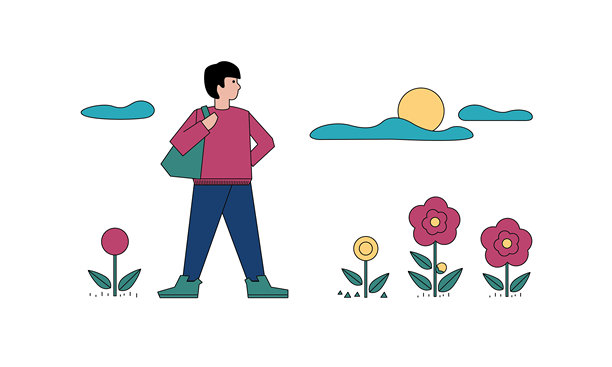 独自旅行。郊外。插画素材图片下载