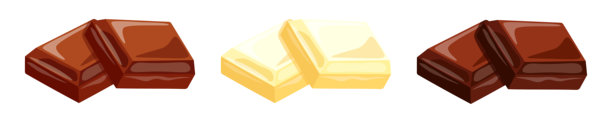 一套卡通风格的甜巧克力块。矢量插画，描绘了美味的牛奶、白巧克力和黑巧克力，孤立在白色背景上。甜点。糖果。图片下载