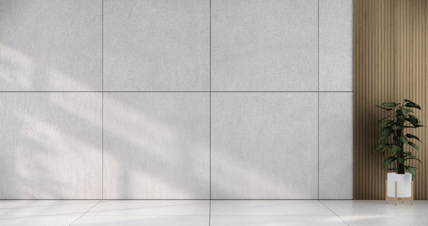 样板间室内概念，空房间，木装饰，瓷砖地板墙面。3D插画渲染图片下载