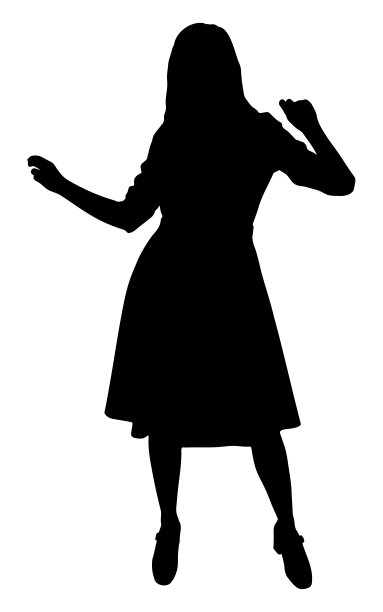 身着连衣裙、舞动身姿的女性剪影，展现欢乐与动感。矢量插画。图片下载