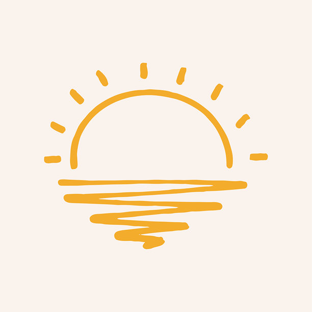 简约极简风格的日落水面涂鸦插画图片下载