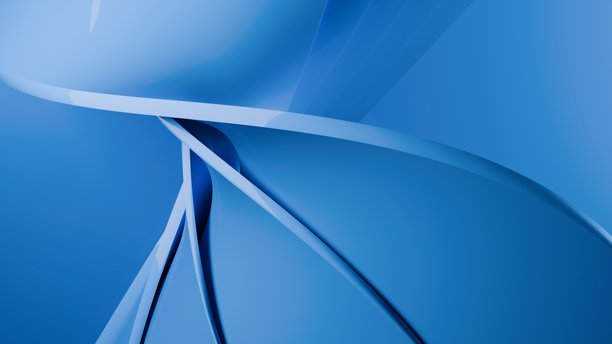 抽象的波浪弯曲3D渲染。蓝色柔软的塑料层，带有线条、折叠和褶皱。现代壁纸，纹理图案。3D插画图片下载