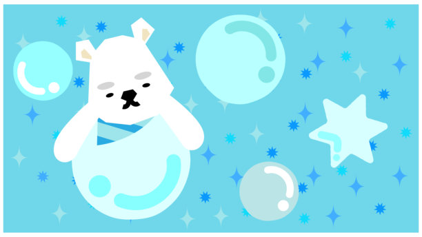 可爱的奇幻插画，一只北极熊漂浮在夜空中图片下载
