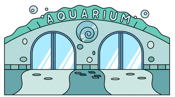 一个简单可爱的水族馆建筑外观插画图片下载