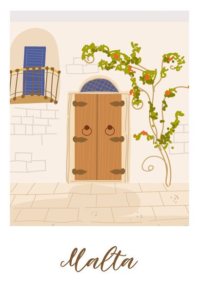 马耳他手绘旅行矢量插画，卡片。图片下载