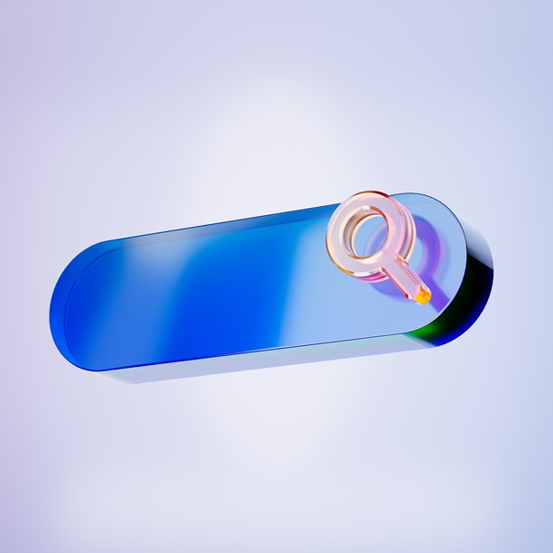 3D搜索栏图标，彩色渐变玻璃质感图标，玻璃全息图标，极简水晶般透明，适用于平面设计、UI UX界面、3D渲染插画。图片下载