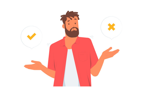 困惑的非洲黑人男性在对与错之间做决定，概念插画，表现选择、不确定和困境图片下载