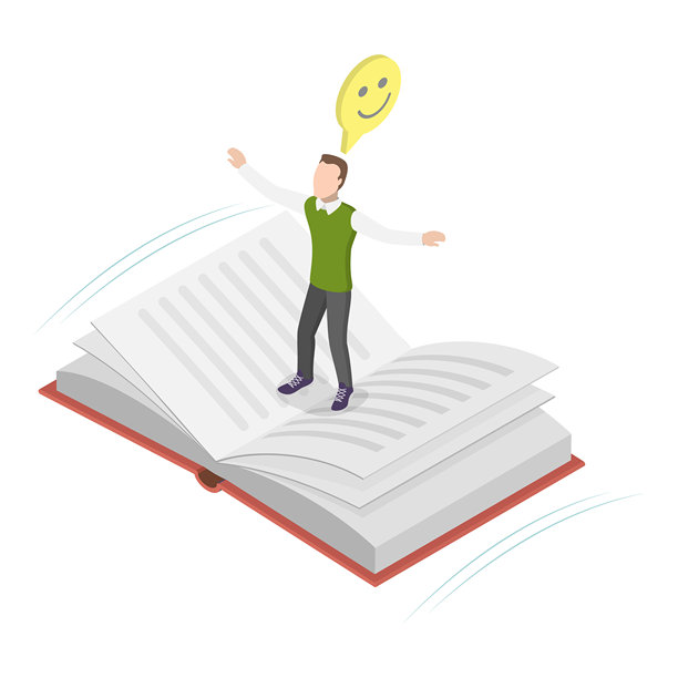 书籍阅读的3D等距平面矢量插画。第二项图片下载