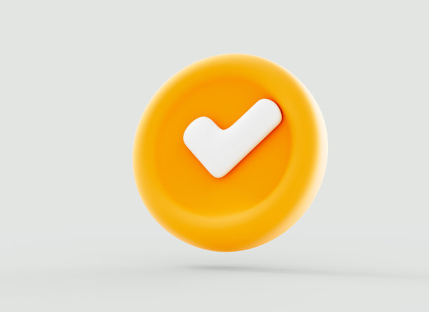 3D黄色对勾图标，孤立在白色背景上。复选框按钮，用于应用程序中的正确、成功、打勾选择、接受、同意。3D渲染插图图片下载