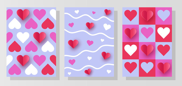 剪纸爱心几何背景合集。现代风格，适用于情人节、母亲节和妇女节。矢量插画图片下载