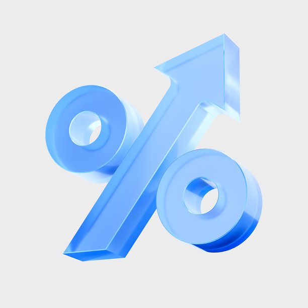 3D玻璃百分比上升箭头图标，增长增加金融分析概念。液体玻璃设计图标，趋势玻璃图标，用于平面设计、UI UX界面，3D插画。图片下载