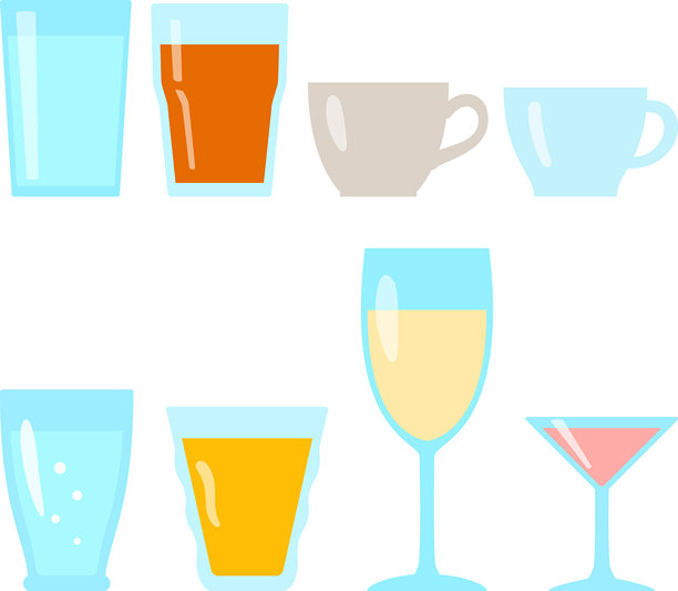 茶、果汁和酒精饮料的插画集图片下载