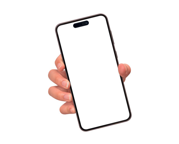 特写：一只手展示着带有空白屏幕的智能手机，在白色背景上隔离。高质量工作室拍摄。科技、商业、金融、广告、公共关系和生活方式主题的概念。图片下载
