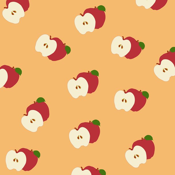 橙色背景上红色对半切开的苹果无缝图案图片下载