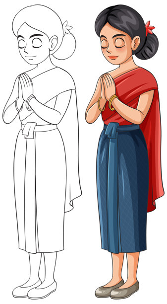 泰国传统女性合十礼矢量插画图片下载
