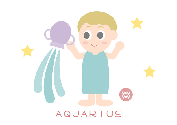 可爱的水瓶座矢量插画。一位男士手中拿着一个瓶子，水从瓶中流出。图片下载