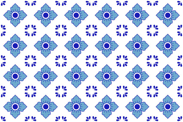 墨西哥塔拉维拉风格花卉图案无缝花纹，来自普埃布拉的陶瓷瓷砖，矢量插画。图片下载