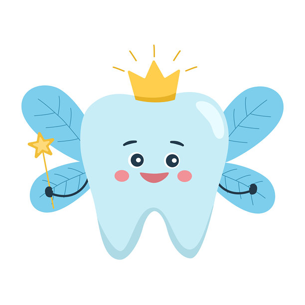 可爱的牙仙角色手持魔法棒。口腔护理、口腔卫生、牙齿修复概念卡通矢量插画图片下载