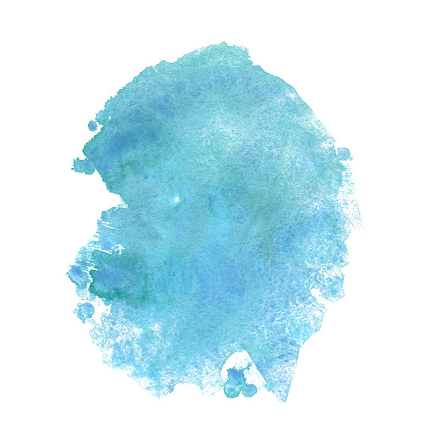 孤立的蓝绿色水彩晕染，带有飞溅效果，用作背景。抽象纹理污渍。设计元素。手绘水彩插画，适用于海洋、海主题设计、海报、贴纸图片下载