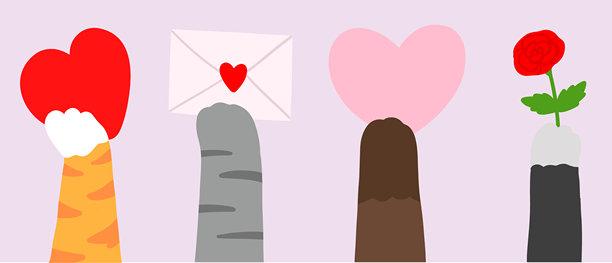 猫爪抱着爱心的插画图片下载