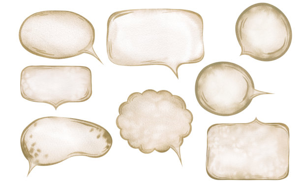 一套复古风格的水彩画对话框和语音气泡。复古手绘插画，用于设计。米色画框，留有文字空间。旧的、褪色的纸张上的复制空间。图片下载
