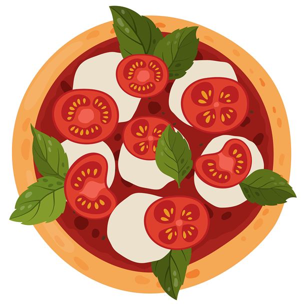 玛格丽特披萨俯视图平面插画图片下载