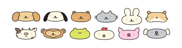 可爱的动物脸卡通人物插画集图片下载